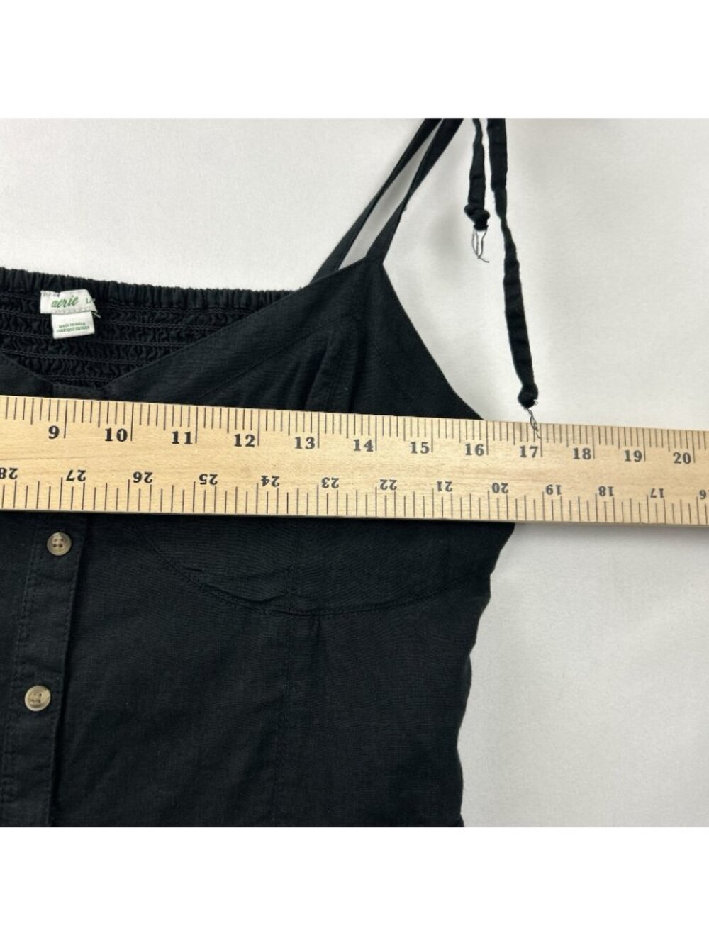 Aerie Women’s Black Linen Blend Smocked Mini Corset Dress Size Large Babydoll - Picture 4 of 12